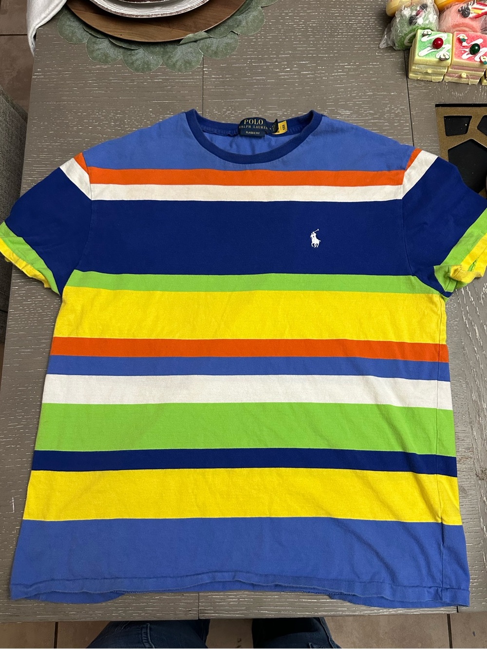 Ralph Lauren Multicolor Striped Cotton Tee - Blue, Yellow, Green, Orange